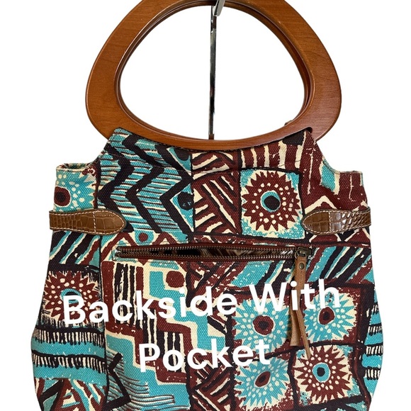 GUESS Boho Tribal Canvas Handbag - Picture 5 of 8